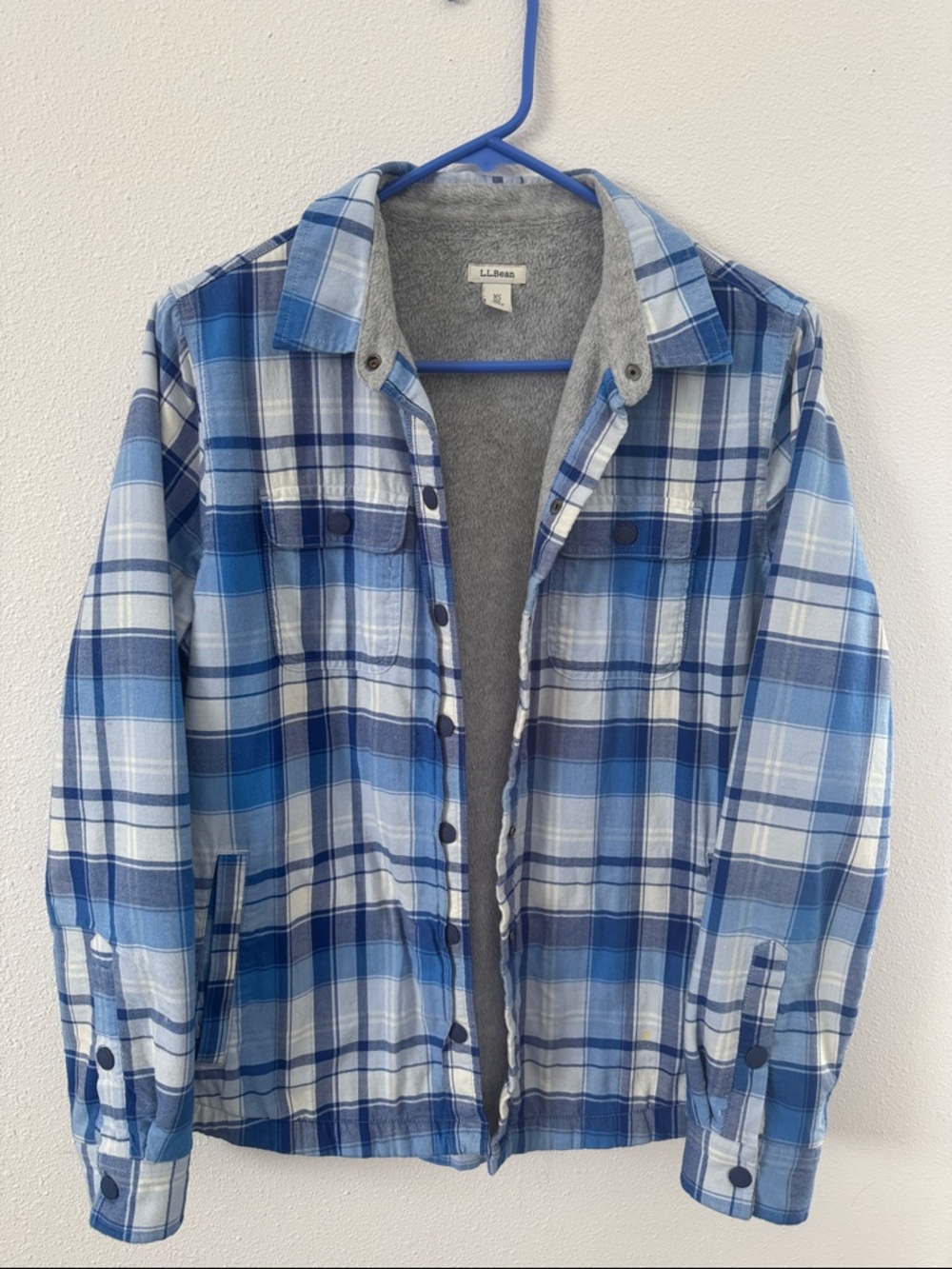 L.L. Bean Women's Blue Plaid Fleece-Lined Shirt Jacket
